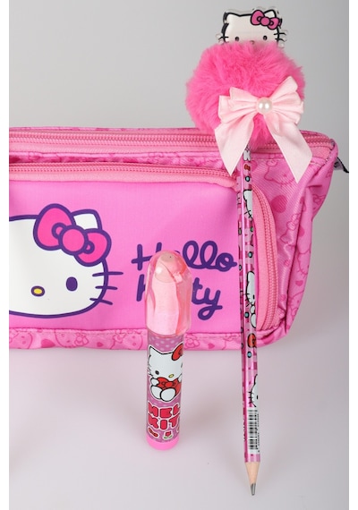 X Dekomus "heart Key Collection" Hello Kitty Lisanslı Kalem Çantası ,kurdele Tepeli Kurşun Kalem,roket Silgi Ve Kalem Seti Açık Gri