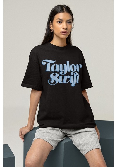 Tasarım Taylor Swift Baskılı Unisex Oversize Şarkıcı 1989 Tişört Siyah