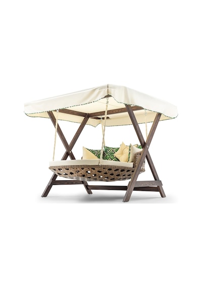 Dominik Swing Ahşap Rattan Salıncak Dış Mekan Bahçe Balkon Ve Ter Ceviz