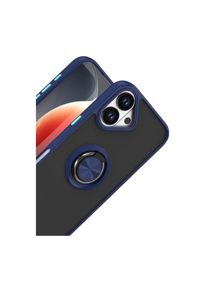 Apple iPhone  Uyumlu- 17 Montreal Yüzüklü Silikon Kapak - Lacivert Çok Renkli