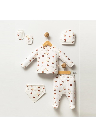 Ürünya Yenidoğan Coconut Desenli 5 Li Set - Beyaz
