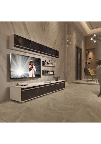 Decoraktiv Eko 5 Mdf Std Tv Ünitesi Tv Sehpası Beyaz - Siyah Mermer