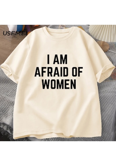 Flood Of Style Ben Korkuyorum Kadın T Shirt Erkekler İçin Komik Adam Pamuk Tişörtleri Yaz Rahat Kısa Kollu T Haki