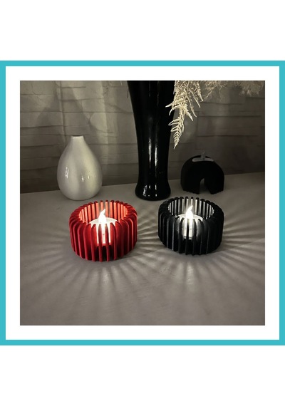 Bezos 3d Baskı Modern Çizgili Mumluk - Tealight Mumluk 1 Adet -kırmızı Dfnbez