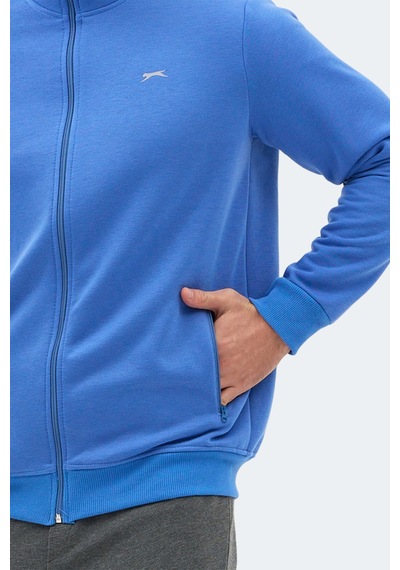 Slazenger Mendoza I Erkek Fermuarlı Dik Yaka Cepli Indigo Sweatshırt Indigo