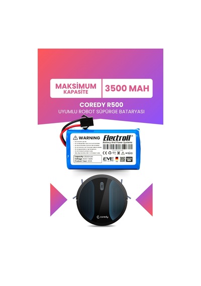 Coredy R500 Uyumlu Batarya Maksimum Kapasite 3500mah Pil Akıllı Robot Süpürge Bataryası