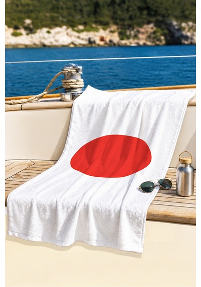 Japon Bayrağı Minimalist Plaj Havlusu - Kırmızı Beyaz Marine Havuz Deniz Banyo Sahil Örtüsü Donuk Zambak
