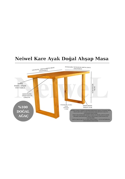 Neiwel Loen Doğal Ahşap Mutfak Ve Yemek Masası-70-120 Açık Ceviz