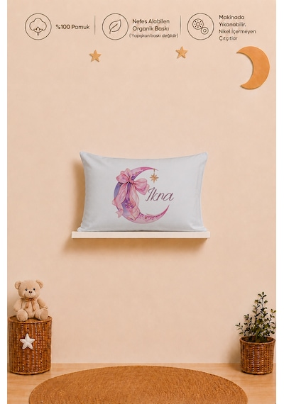 İsimli Kız Bebek 2'li Yastık Kılıfı 35x45 Cm %100 Pamuk Organik Baskılı İsme Özel Bebek Hediyesi 1068y2