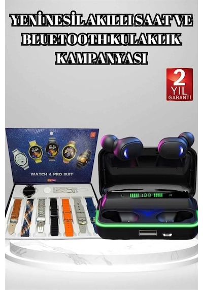 Mey İthalat Powerbank Bluetooth Kulaklık Ve Akıllı Saat 7 Kordonlu Metal Kordon Plastik Kordon