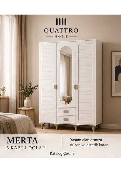 Merta 3 Kapaklı Dolap Krem