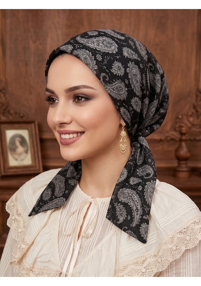 Raşelkori Tesettür Eşarp Bone Siyah - Bej