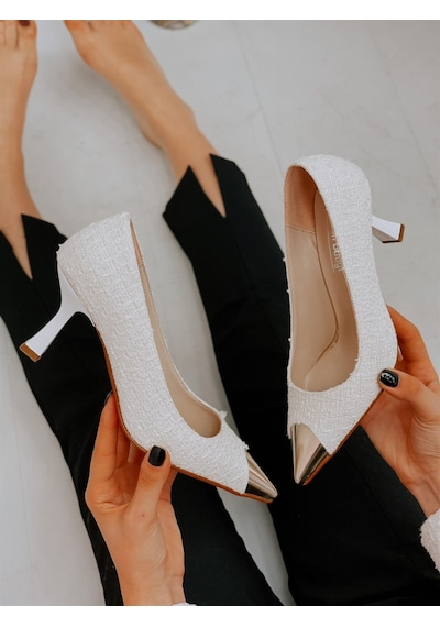Ervanın Butiği Beyaz Altın (Tress) Maskelet Detay Kadın Stiletto