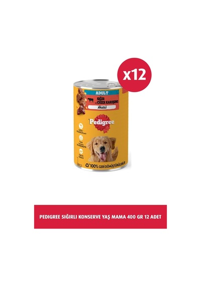 Sığırlı Konserve Yaş Köpek Maması, 400 G, 12 Adet