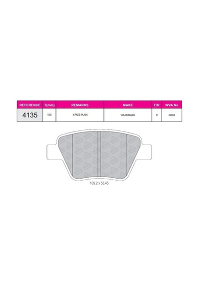 QCB QCB4135 Arka Balata Caddy III 10-Jetta III 05-10Jetta IV 10-Golf IV 09-Touran 03-Leon Octavia 04-