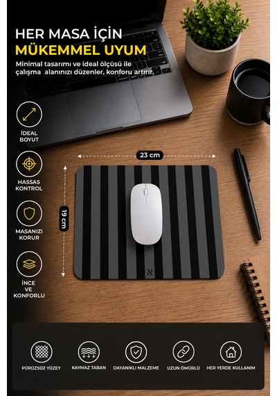 Siyah Renkli Çizgili Ergonomik Mouse Pad, Kaymaz Yüzey İle Ev Ve Ofis Kullanımı İçin İdeal