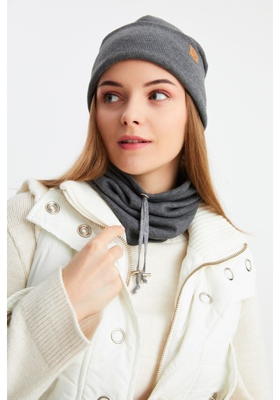 Butikgiz Kadın Balıkçı Style Pamuklu Kaşkorse Terletmez Ultra Hafif Yumuşak Bere Boyunluk Takım Füme