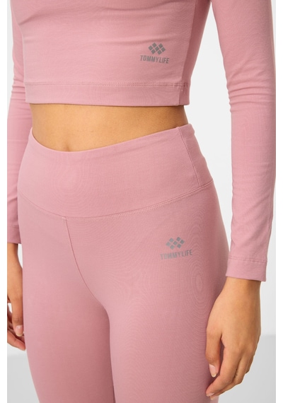 Tommylife Gül Kurusu Yüksek Bel Uzun Kollu Slim Fit Crop Top Kadın Tayt Takım - 95286 Gülkurusu
