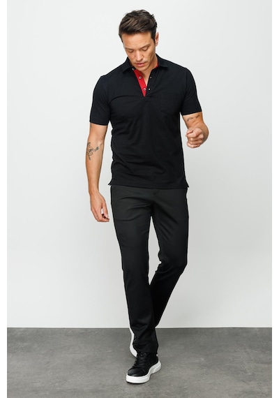 Desen Triko Erkek Polo Yaka Düğmeli Cepli T-Shirt 23201 Siyah