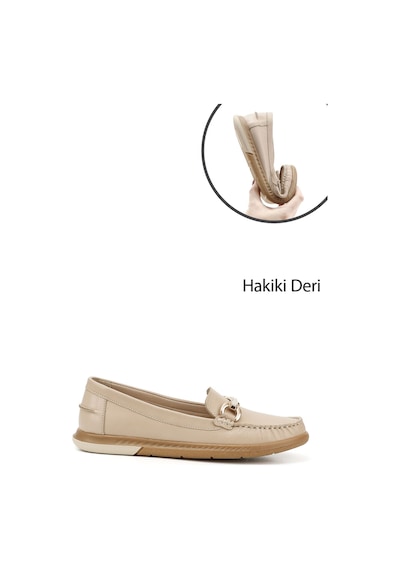 Gönderi(R) Gönderi R Bej Antik Tokalı Rok Hakiki Deri Comfort Loafer Bej