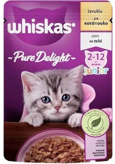 Whiskas Pouch Pure Delight Jöle İçerisinde Tavuklu Yavru Kedi Konservesi 4 x 85 G