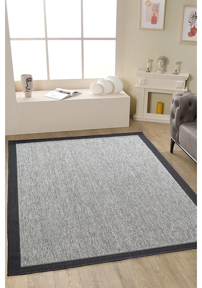 Mariesse Home Kolay Temizlenen Yıkanabilir Bordürlü Sisal Halı Sunsett E906 Antrasit