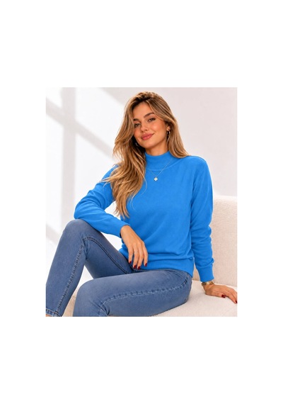 Hira Life Fashion Kadın Şık Tasarım Ve Yumuşak Dokulu Dik Yaka Triko Basic Kazak Bluz Mavi Mavi Hira Life Fashion Kadın Şık Tasarım Ve Yumuşak Dokulu Dik Yaka Triko Basic Kazak Bluz Mavi Mavi