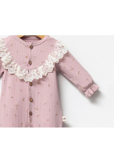 By Bubbles Natural Dantel Detaylı Önden Açmalı Kız Bebek Tulum Lila
