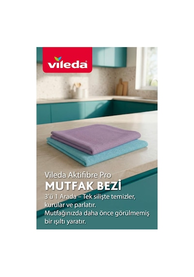 Vileda Actifibre Pro Kitchen Mikrofiber Bez, Pva Kaplama, İz Bırakmayan Tasarım Mavi