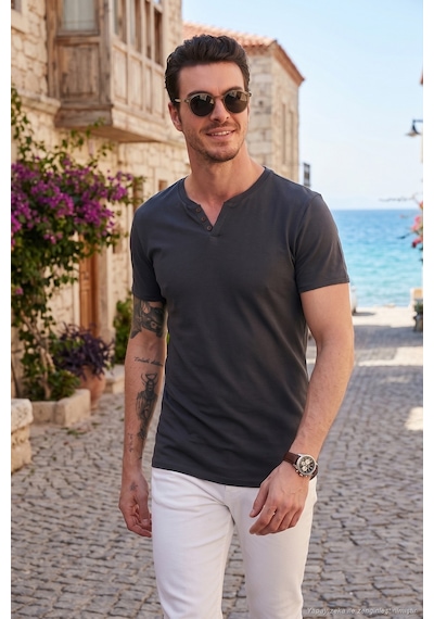 Buratti Pamuklu V Yaka Slim Fit Erkek T Shirt 5902122 Antrasit