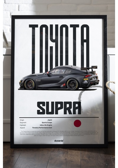 Toyota Supra Araba Siyah Ahşap Çerçeveli Poster, Dekoratif Duvar Tablosu