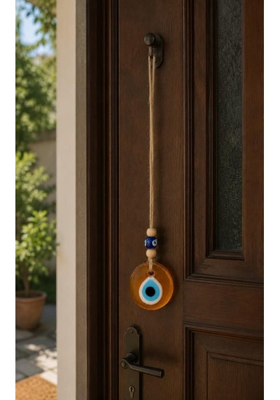 Nazar Boncuğu Dikiz Aynası Süsü Turuncu Renkli Duvar Süsü El Yapımı Cam Kapı Süsü Araba