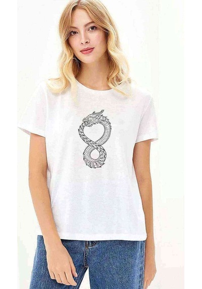 Altered Carbon Ejderha Black Baskılı Beyaz Kadın Tshirt