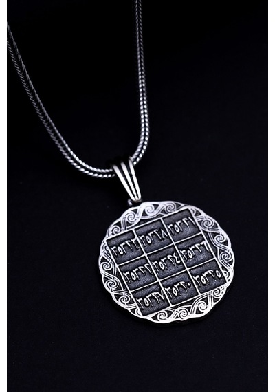 İsmi Azam Ve Yedi Ayetler Vefki Çift Taraflı Unisex 925 Gümüş Işıklı Kutuda Kolye