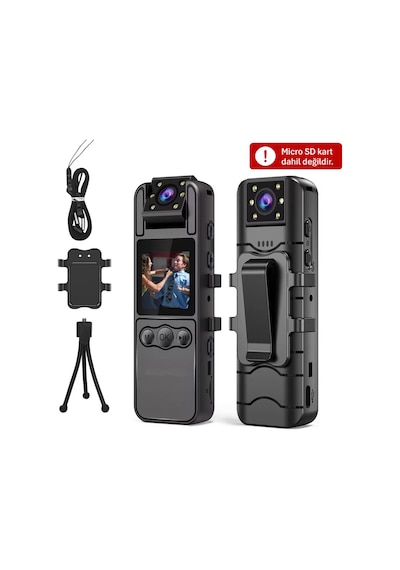 H82 1080P WiFi Vücut Kamerası Full HD Ses ve Video Kayıt Cihazı 180° Döner Lens Gece Görüş 1.3 İnç Ekran