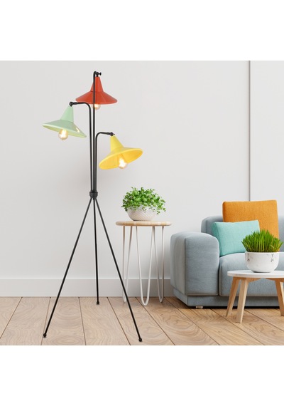 Jadira 3lü Çok Renkli Modern Tasarım Retro 3 Ayaklı Abajur Lamba Metal Lambader