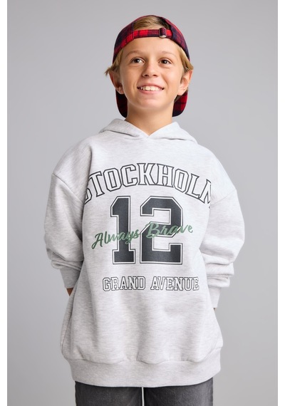 Defacto Overshirt Fit Kapüşonlu İçi Yumuşak Tüylü Baskılı Sweatshirt Erkek Çocuk I3083a826wngr400 Gri-gr400