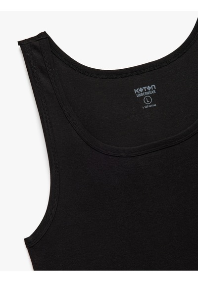 Koton Bisiklet Yaka Kolsuz Slim Fit Ribanalı Pamuklu Atlet Siyah 7wlm20001mk