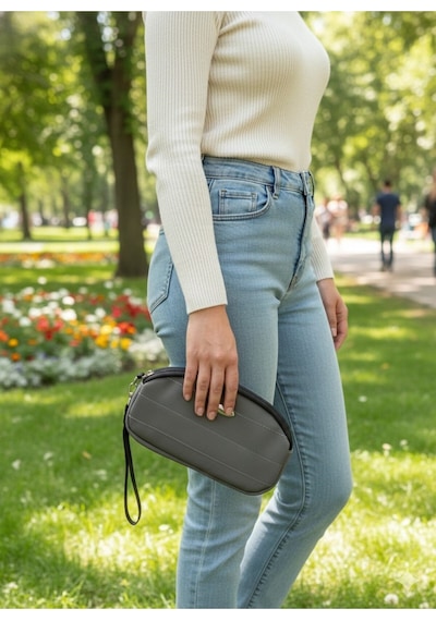 Newish Polo Portföy Stil Çift Gözlü Makyaj Ve El Çantası-dokulu Model Gri 01