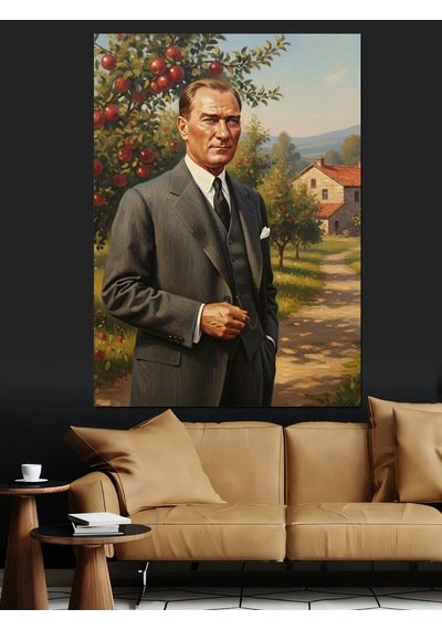 Mustafa Kemal Atatürk Ve Meyve Bahçesi Dekoratif Kanvas - Mdf Ahşap Tablo