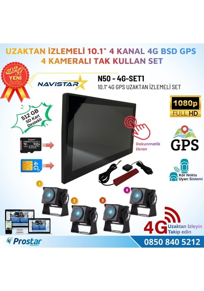 Uzaktan İzlemeli 10 İnç 4 Kanal 4g Gps Bsd Kör Nokta Uyarı Sistemli Profesyonel Araç Kamera Seti