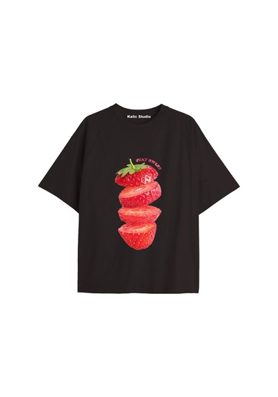 Kalic Studio Y2k Vintage Cherry Baskılı Siyah T-shirt Kod 93 Siyah-93
