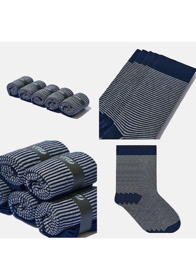 Dikişsiz Bambu Çorap Lacivert Renk Bambu Çizgi Detaylı Çember Desenli Erkek Çorap Kutulu 5 Çift Premium Uzun Çorap Soket Çorap Bambu Mix