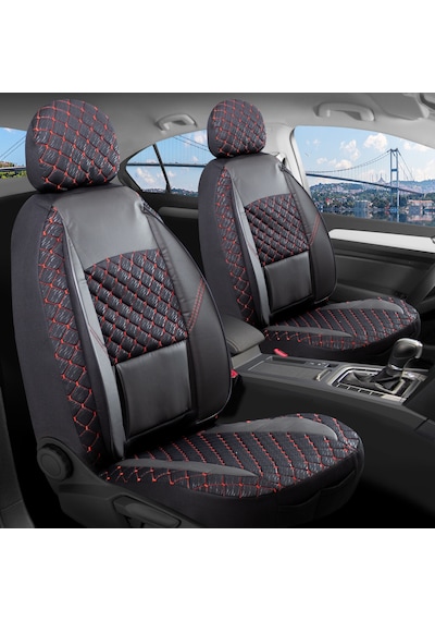 Alfa Romeo 146 Uyumlu Yarı Deri Oto Koltuk Kılıfı Ön Arka Takım Alpine Siyah Kırmızı