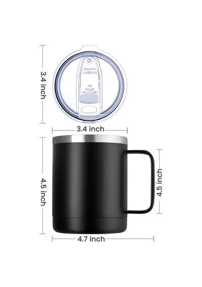 Tr 12oz Saplı Kahve Kupası 2'li Paket Dökme, Paslanmaz Çelik Yalıtımlı Seyahat Bardakları, Sürgülü Kapaklı