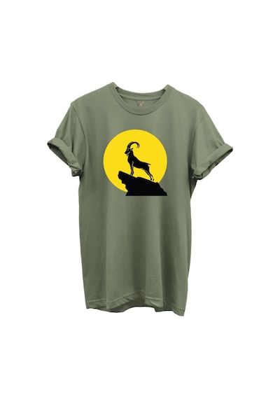 Dağ Keçisi Siluet Baskılı %100 Pamuk Regular Fit Bisiklet Yaka Unisex T-shirt Haki Dağ Keçisi Siluet Baskılı %100 Pamuk Regular Fit Bisiklet Yaka Unisex T-shirt Haki