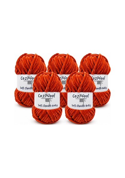 Kadife İp Soft Chenille Bulky 5'li Paket 5x100 Gr 120 Mt El Örgü İpi Kiremit - 875823131