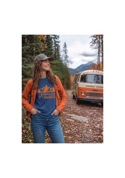 North Whiskers "adventure Awaits" Dağ Ve Orman Baskılı Lacivert %100 Pamuklu Tişört Lacivert - 875668335 Lacivert - 875668335 Lacivert