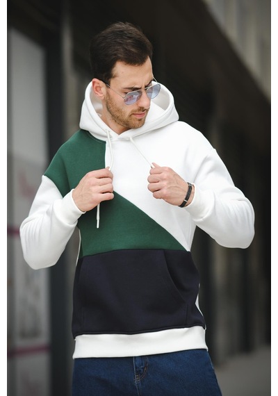 Placide Üç İplik Pamuklu Parçalı Kapüşonlu Erkek Sweatshirt 001