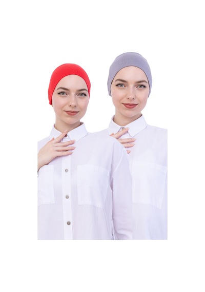 Modish Group Kadın Tesettür Bone Bağcıklı Dikişsiz Penye 4 Parça Set Gri, Açık Mavi, Açık Yeşil, Pembe